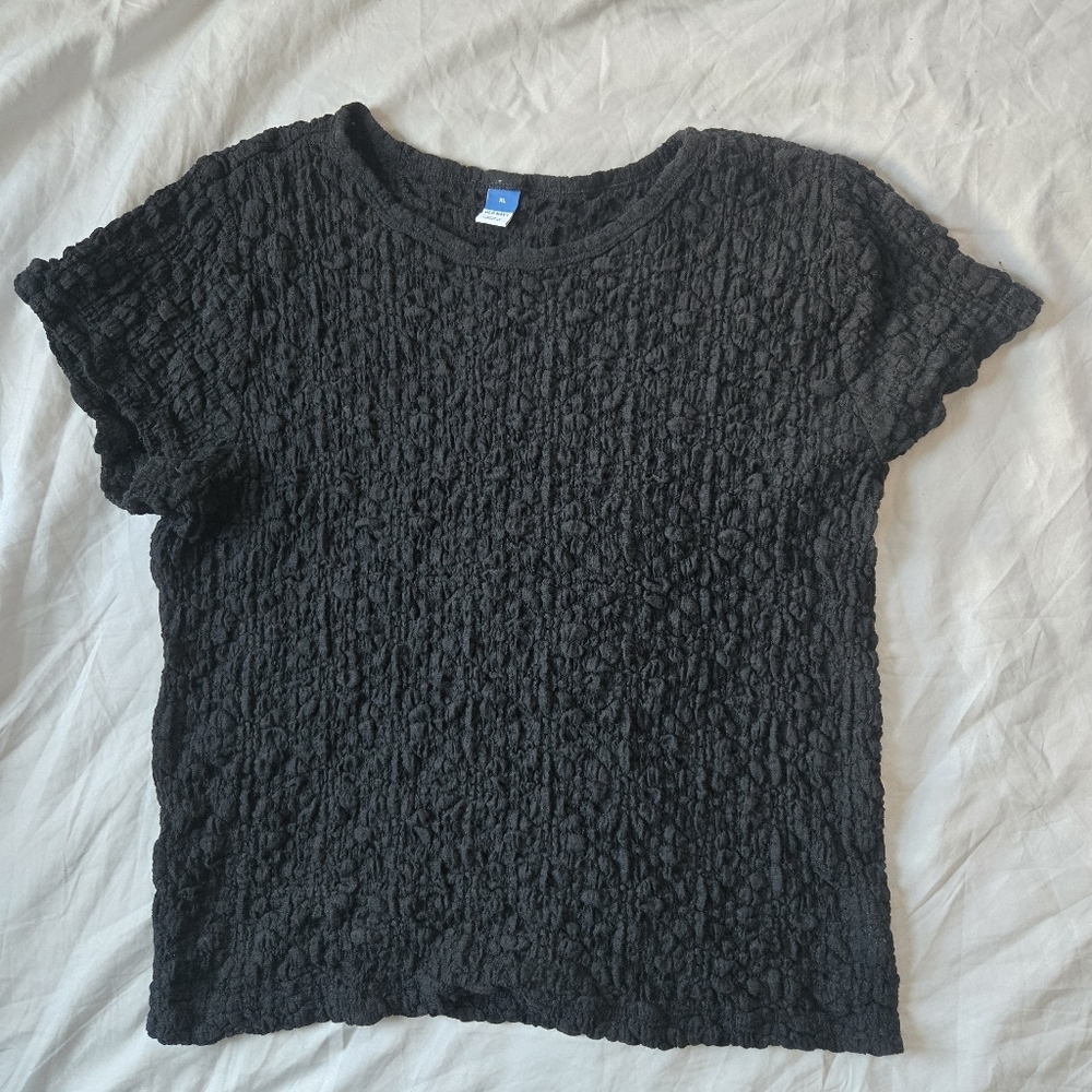 Old Navy Ruched Lace Textured Stretch Tshirt Size Xl edgy whimsigoth classic